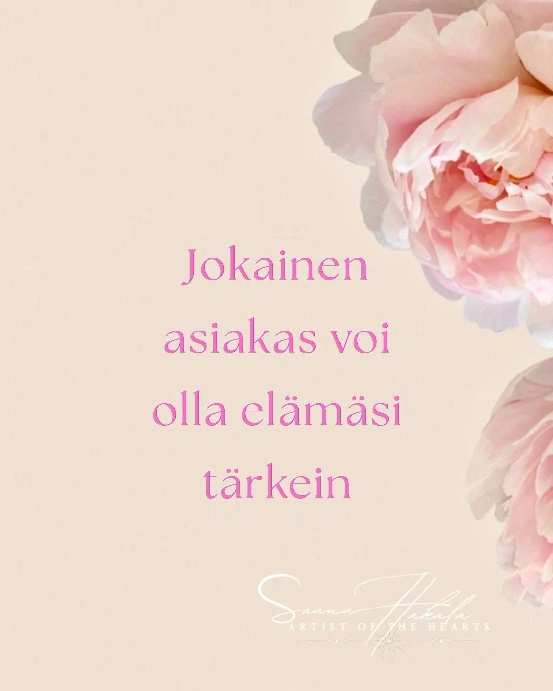 Jokainen asiakas saattaa olla se el&auml;m&auml;si t&auml;rkein 🩷

Olen myynyt teoksia monelle julkkikselle ja yritysjohtajalle ja usein oma tuttavapiirini onkin eniten n&auml;ist&auml; asiakkaista innoissaan, mutta itse suhtaudun ihan jokaiseen asi