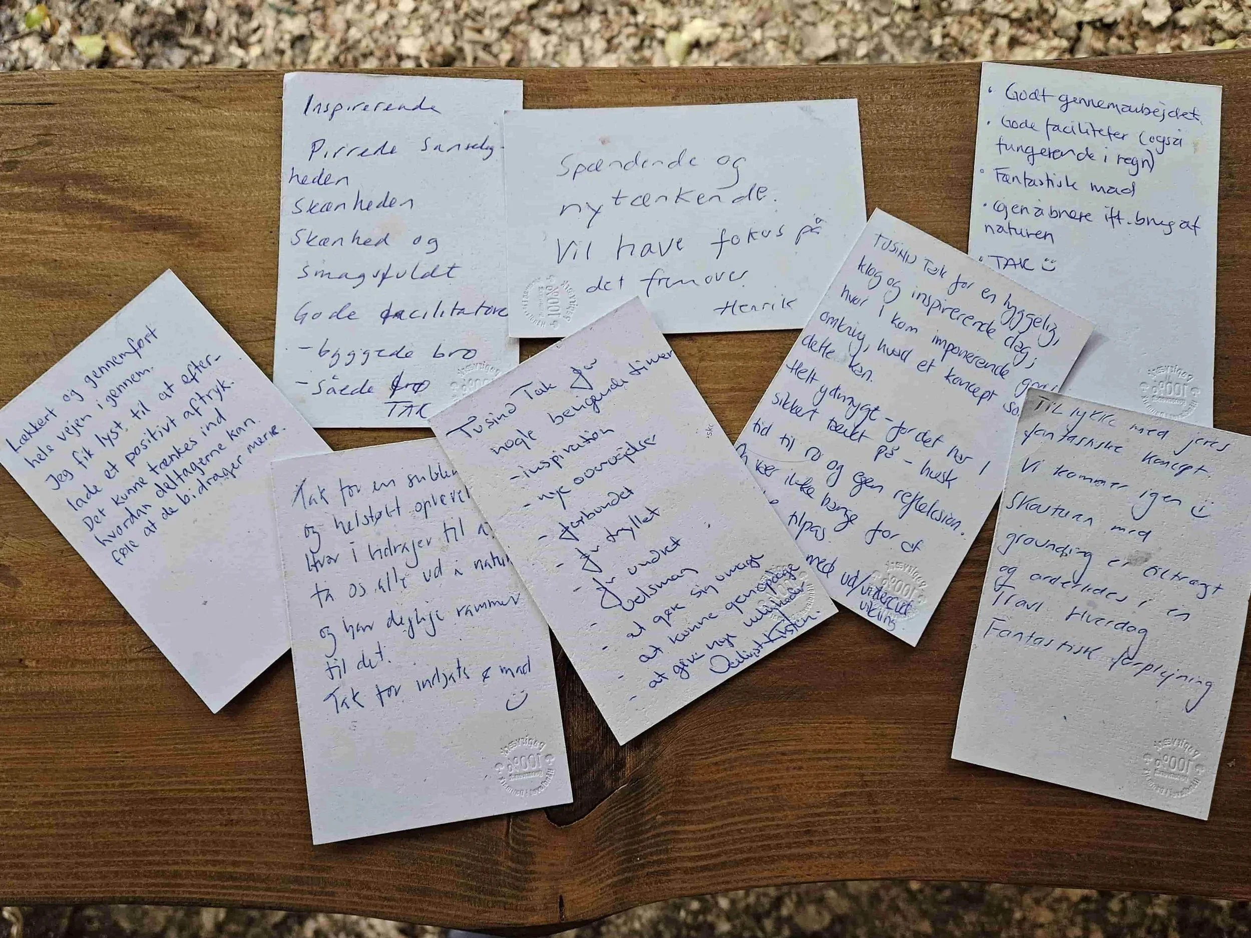 Testimonials fra tidligere deltagere. 1000 tak for nogle berigende timer.  Inspirerende. Pirrende sanseligt. Forbundet, fortryllet, forundret. Gode facilitatorer. Byggede bro og såede frø.