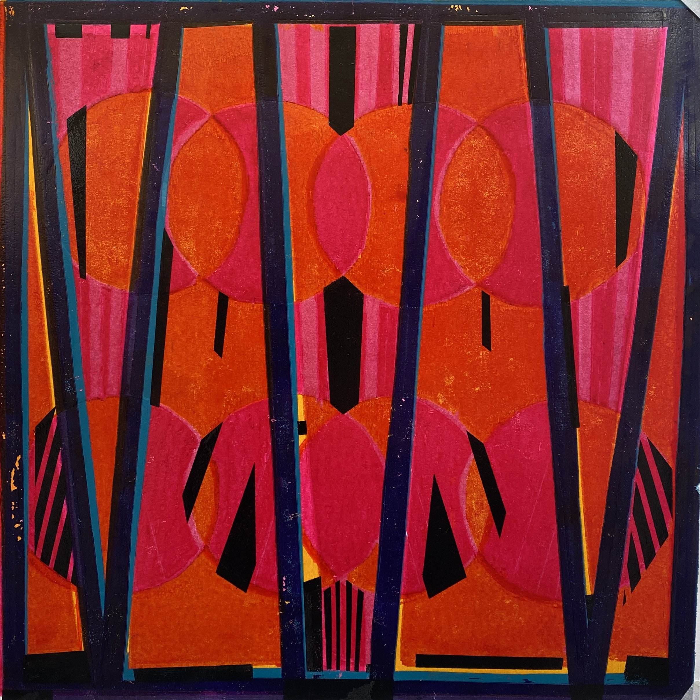 "Block Chords" 3/30VE woodcut, block and pouchoir