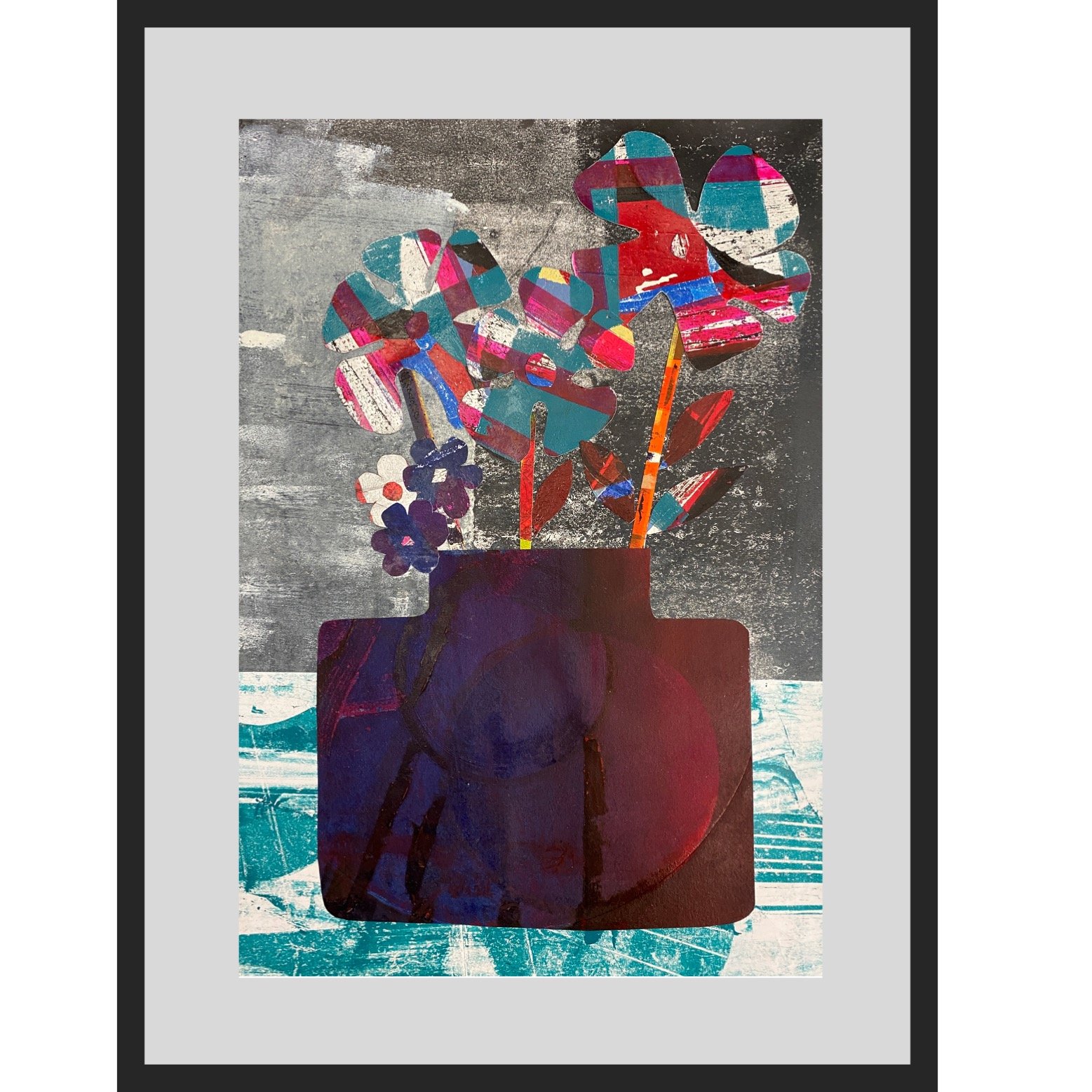 "Vase" 1/20VE chine-collé with block printed collage