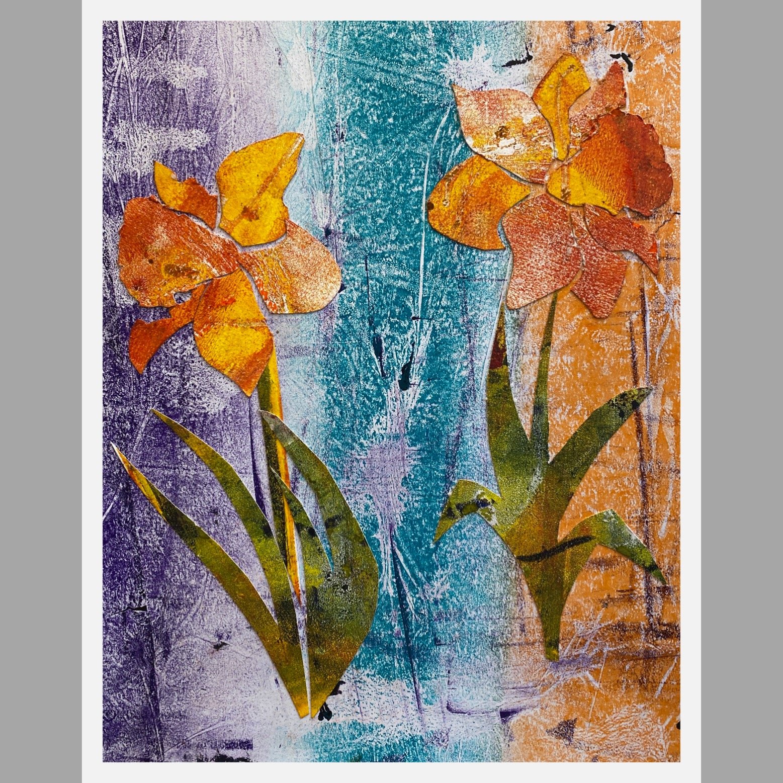 "Daffodils" 1/1 chine-collé with block printed collage