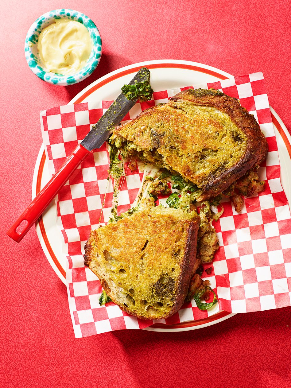 Cheesy sausage and kale toastie from The Brunch Club cookbook.  Photography by Danielle Wood.