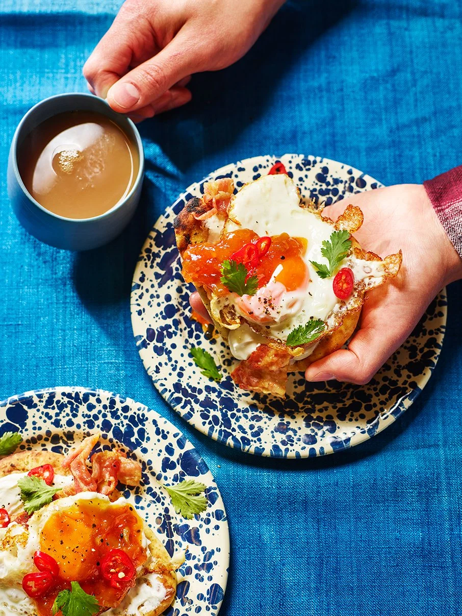 Bacon, egg and mango naans from The Brunch Club cookbook.  Photography by Danielle Wood.