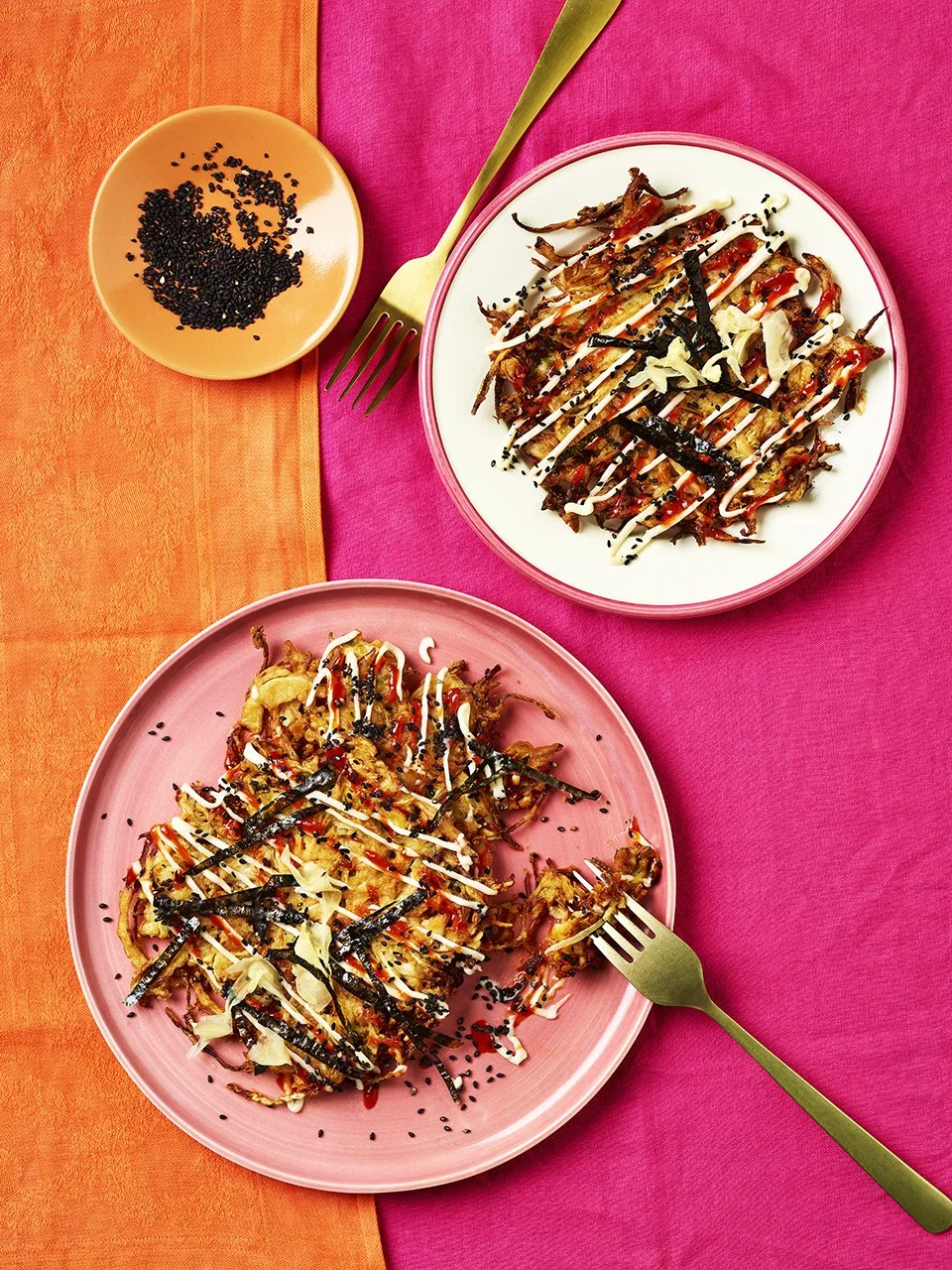 Savoury cabbage pancakes from What To Cook When Everyone's Hungry cookbook by Shelina Permalloo.  Photographer Danielle Wood.