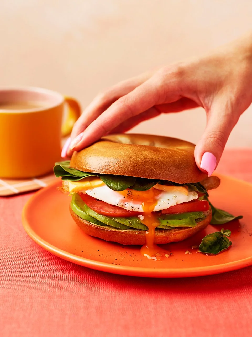 E.A.T breakfast bagel by London based photographer Danielle Wood for Fitwaffle's Easy Six cookbook.