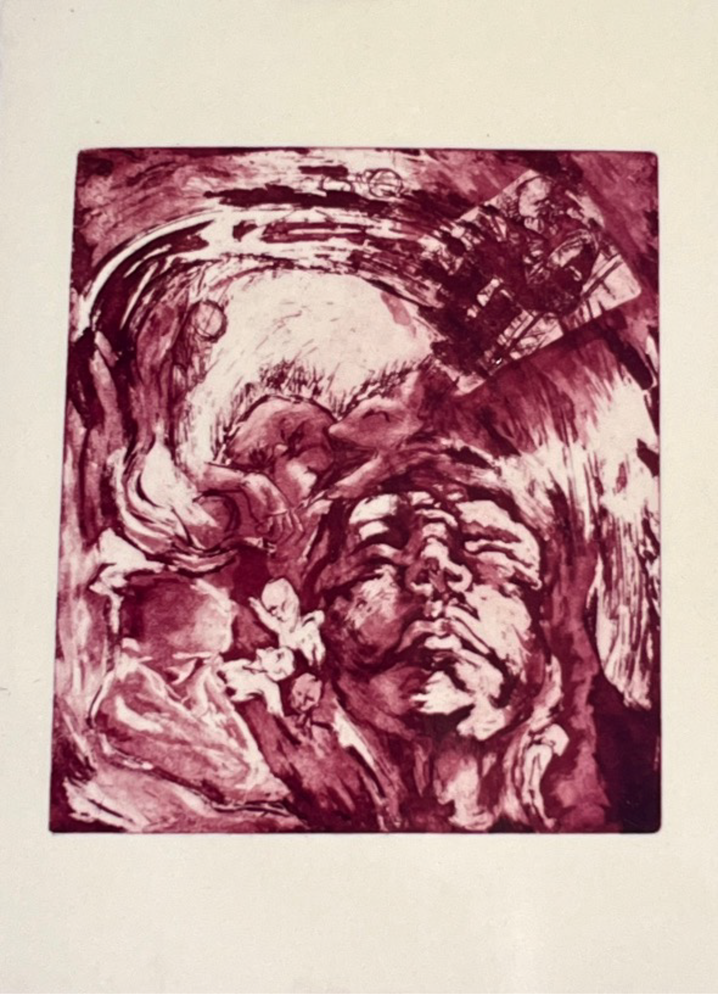 anticlockwise (red) (1993), etching and chine colle etching on paper