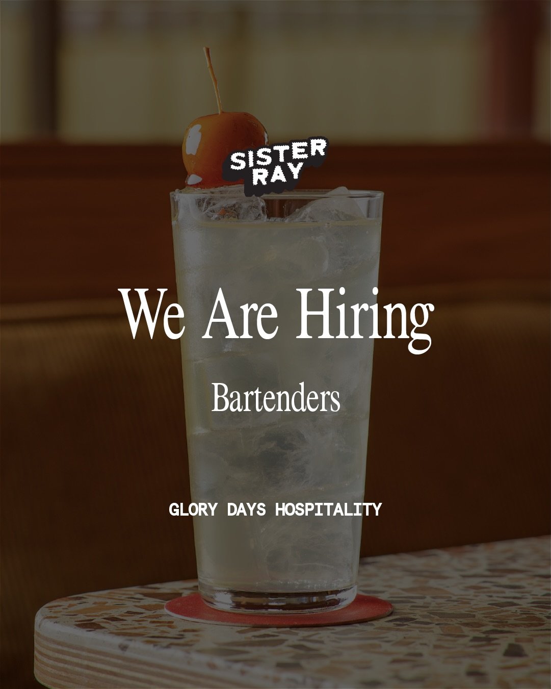 Send this to the best bartender you know. Go on, they&rsquo;ll thank you.
We&rsquo;re hiring bartenders at Sister Ray.
Six months behind a cocktail bar, a hospitality-first head and genuine curiosity about drinks. That&rsquo;s the list. We&rsquo;ll t