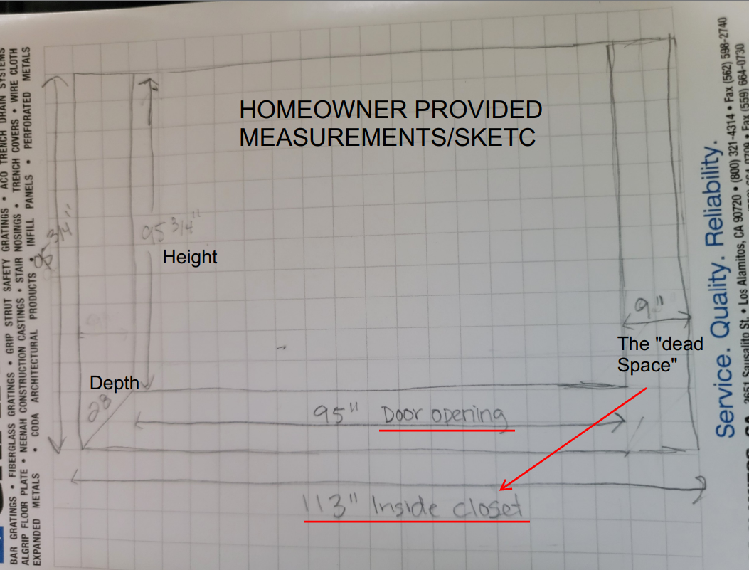 Homeowner Provided Dimensions
