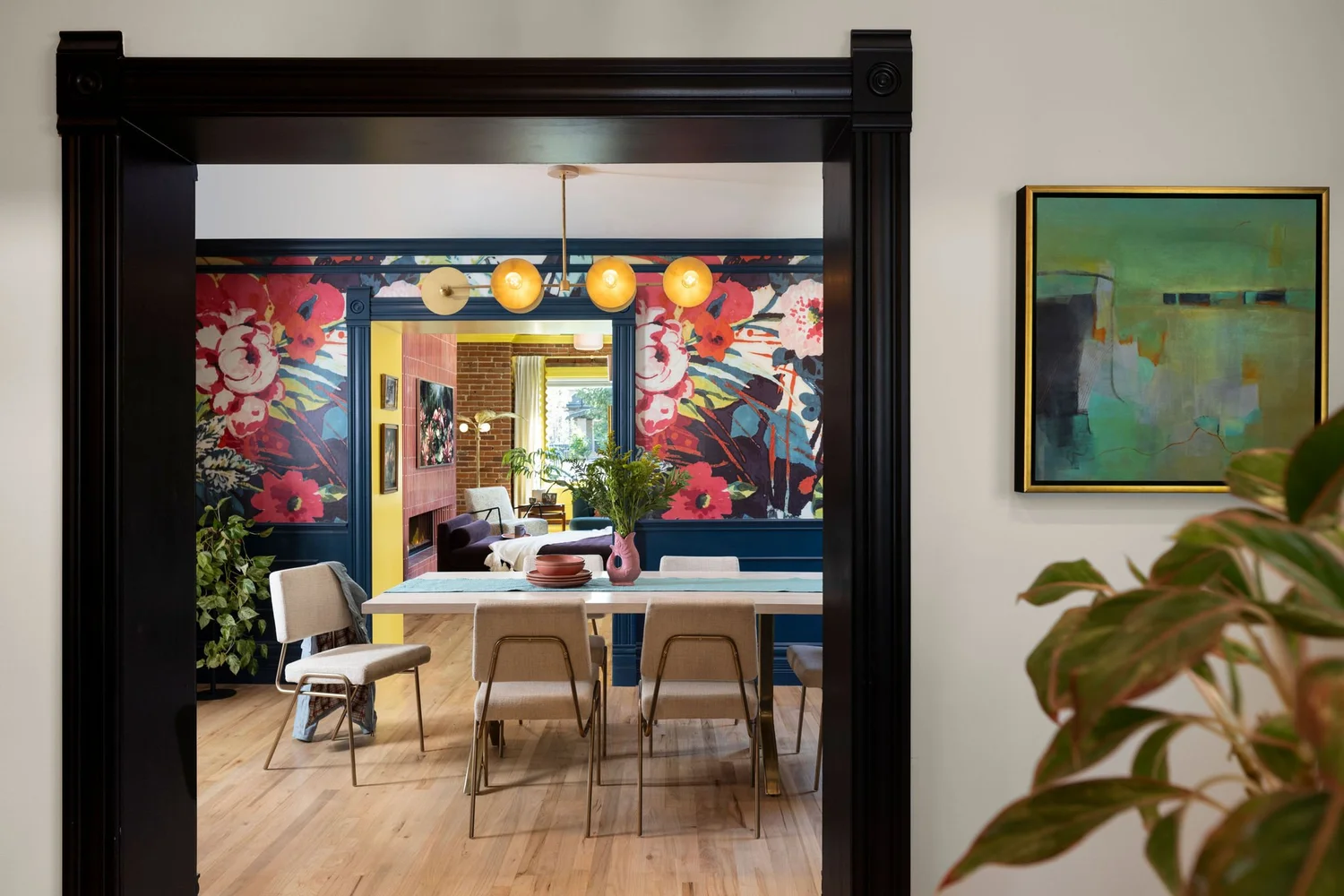 The dining room seen through the cased doorway