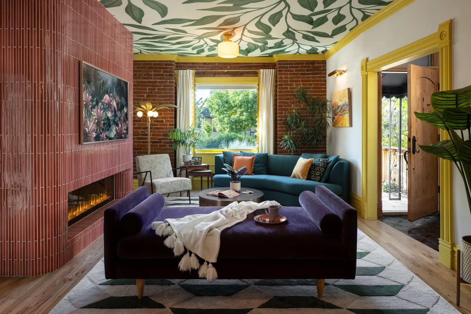 Living room looking toward the seating and the yellow library doorway