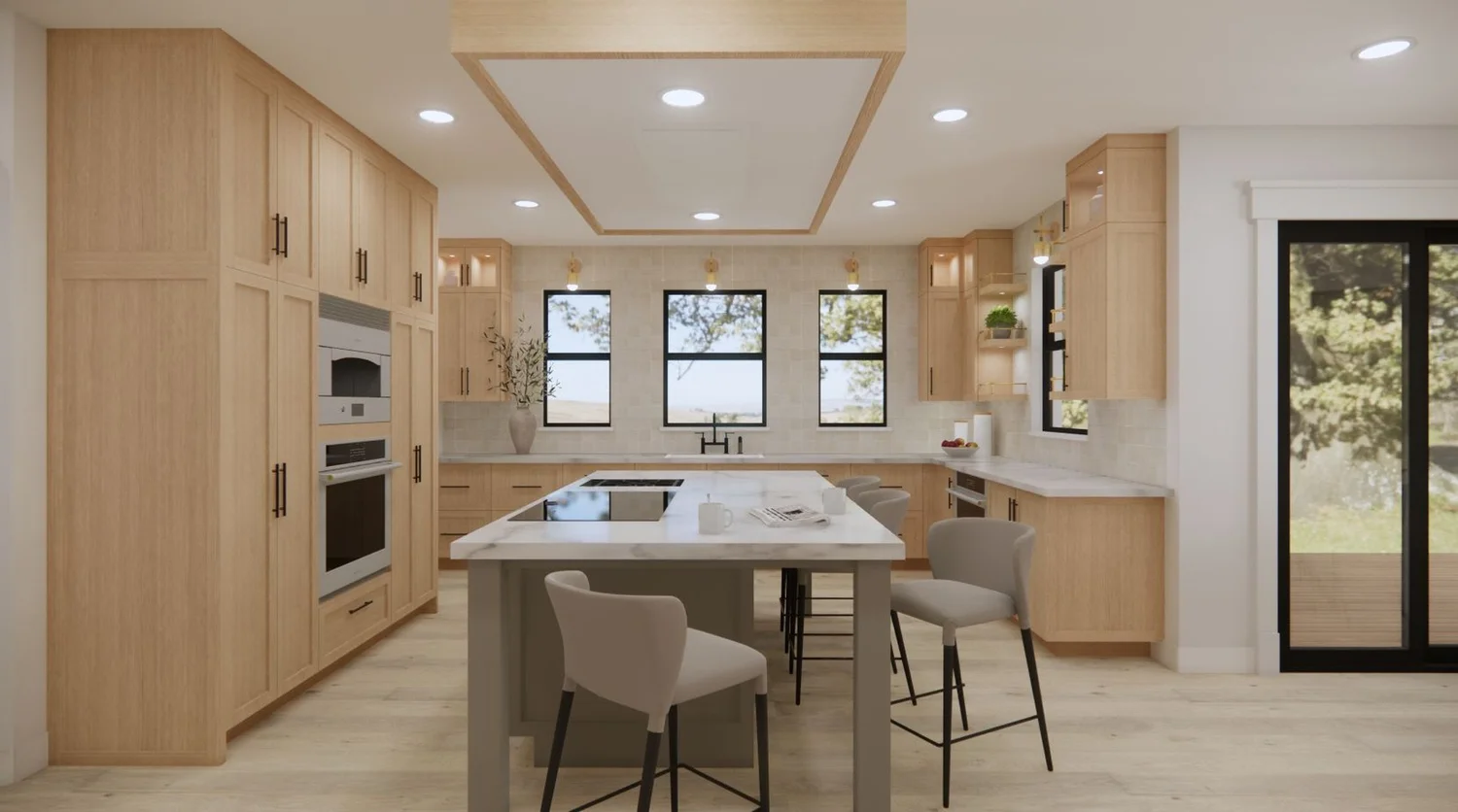 Rendering of the new kitchen with the cloud over the island