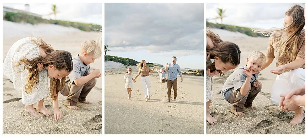 family at beach collecting shells at session