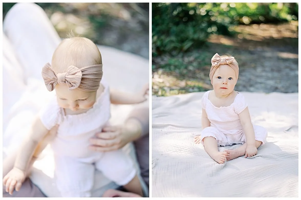 toddler on a blanket at a mini session in stuart