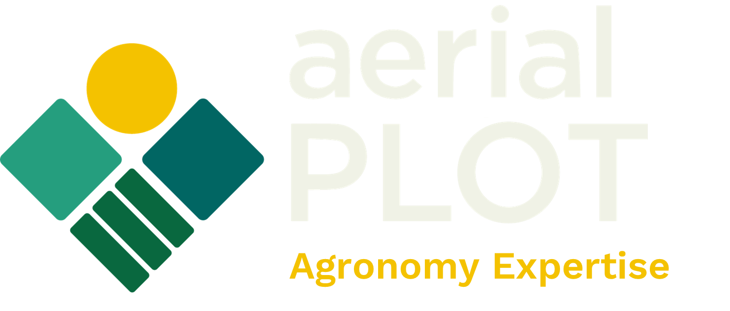 Logo with geometric shapes and text that reads 'aerial PLOT' and 'Agronomy Expertise'.