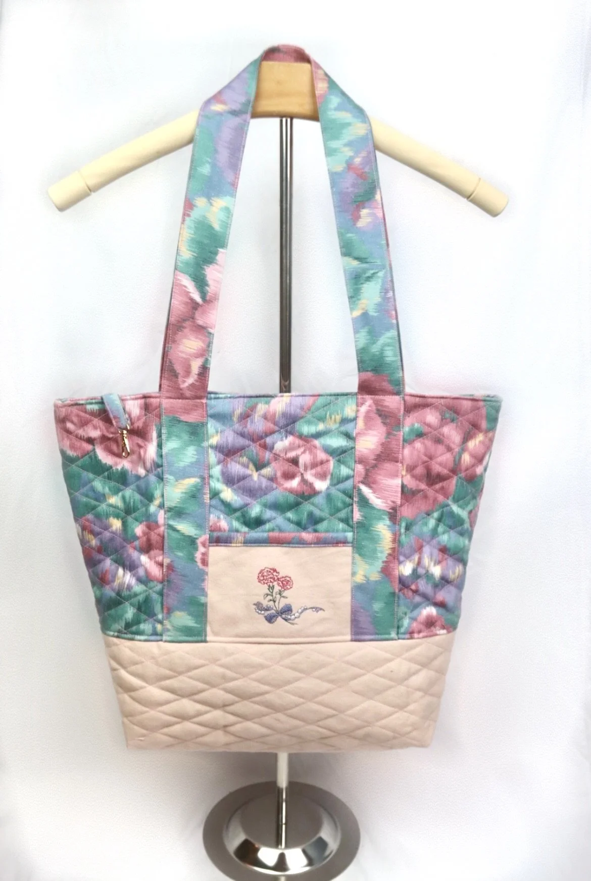 Vintage Floral Quilted Tote Bag