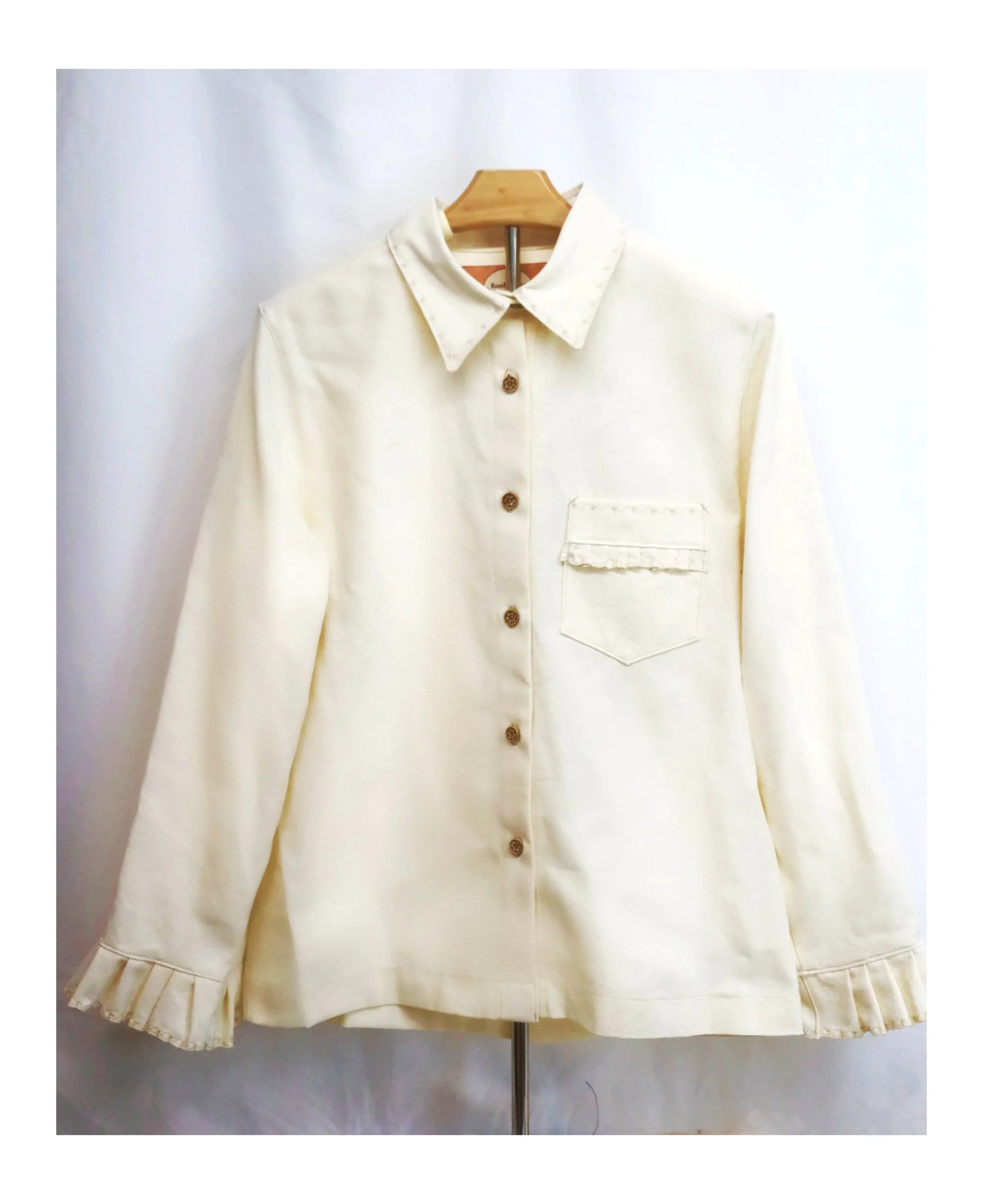 Long Sleeve Ruffle Blouse- Tan