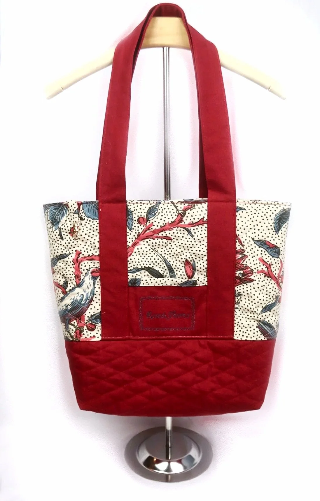 Red Nature Pattern Quilted Tote Bag