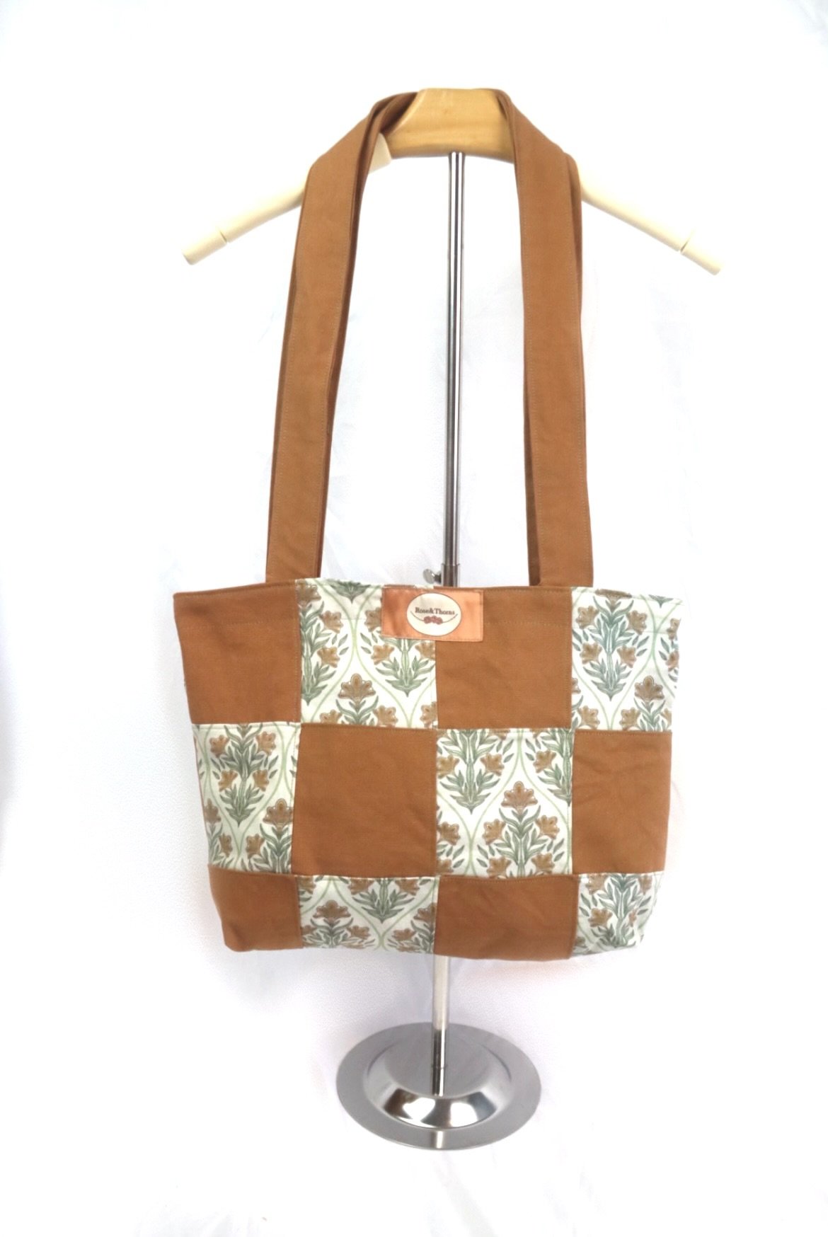 Brown Damask Patchwork Tote