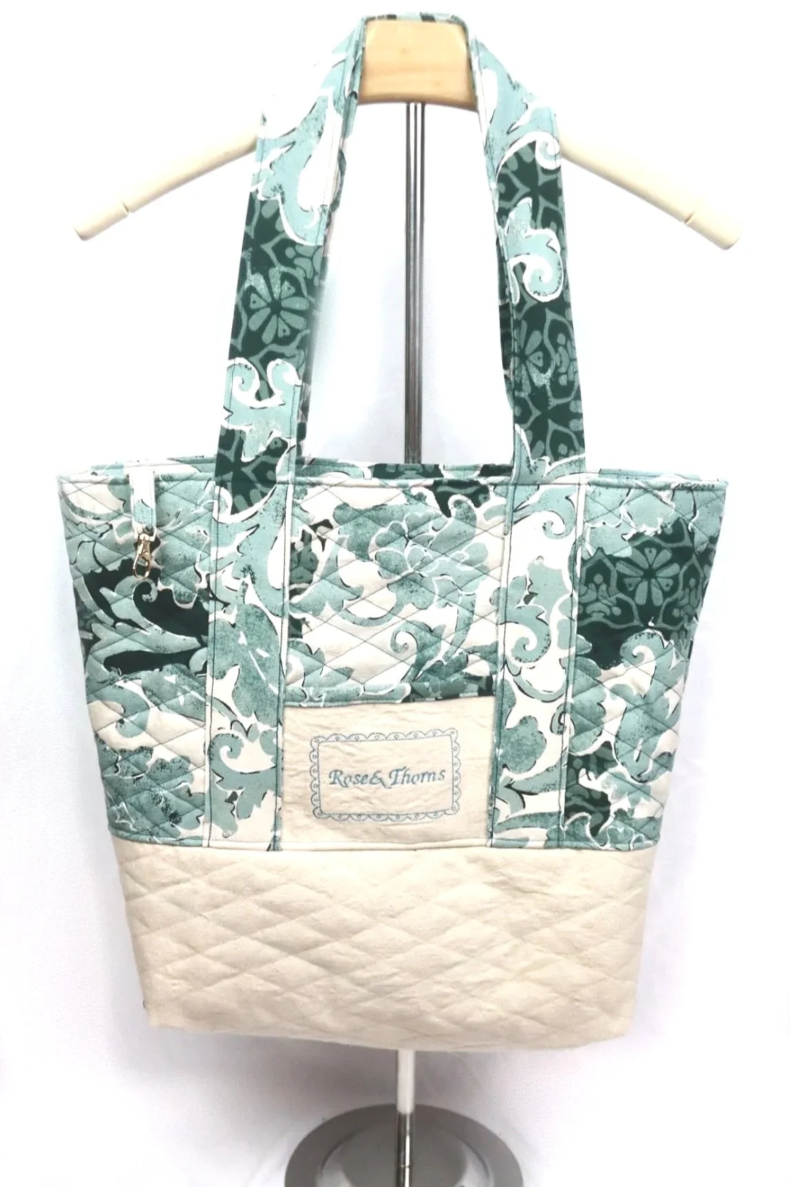 Teal and Tan Quilted Tote
