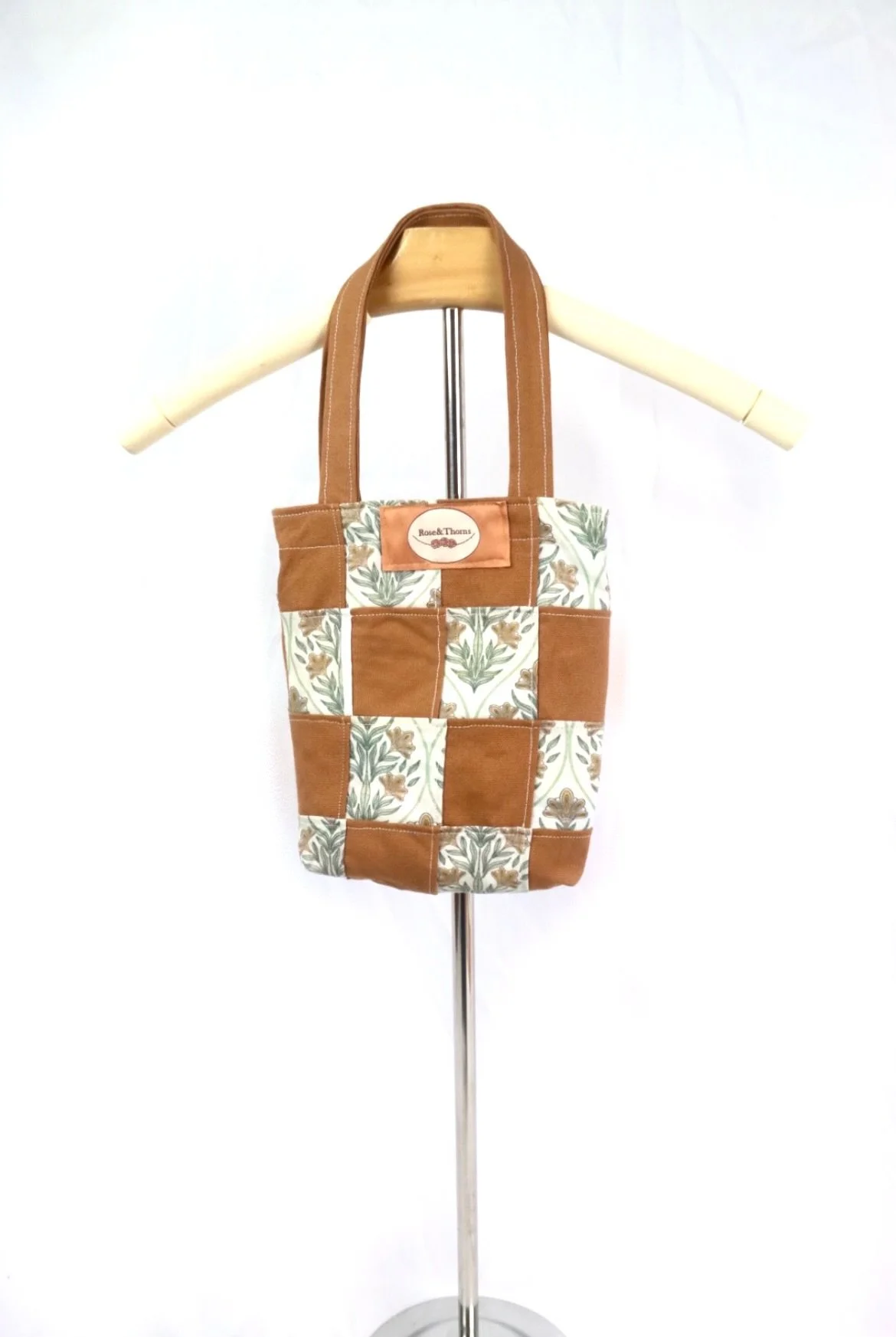 Brown Damask Mini Patchwork Tote