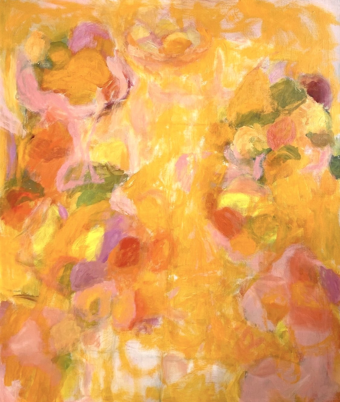 Hedelmät pöydällä / Fruits on the table / oil on linen / 120x100 cm