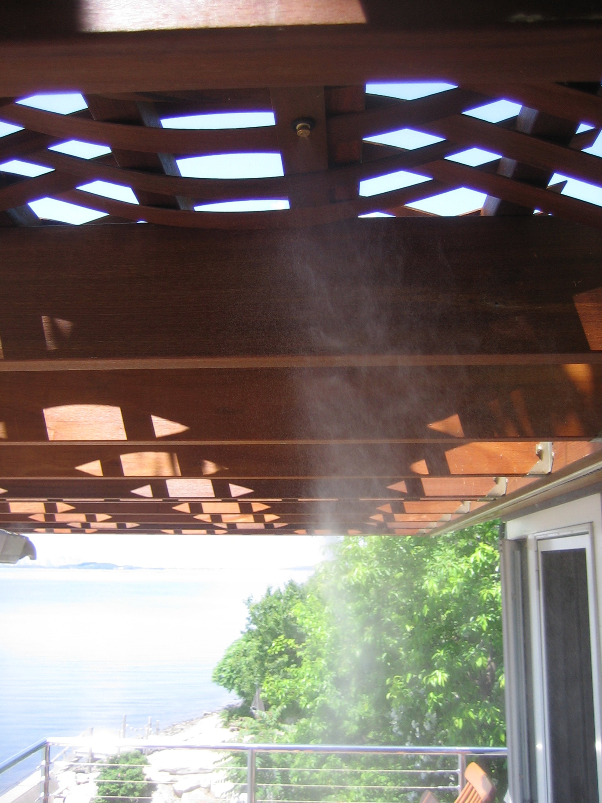 Misting evaporative cooler for sweltering days. 