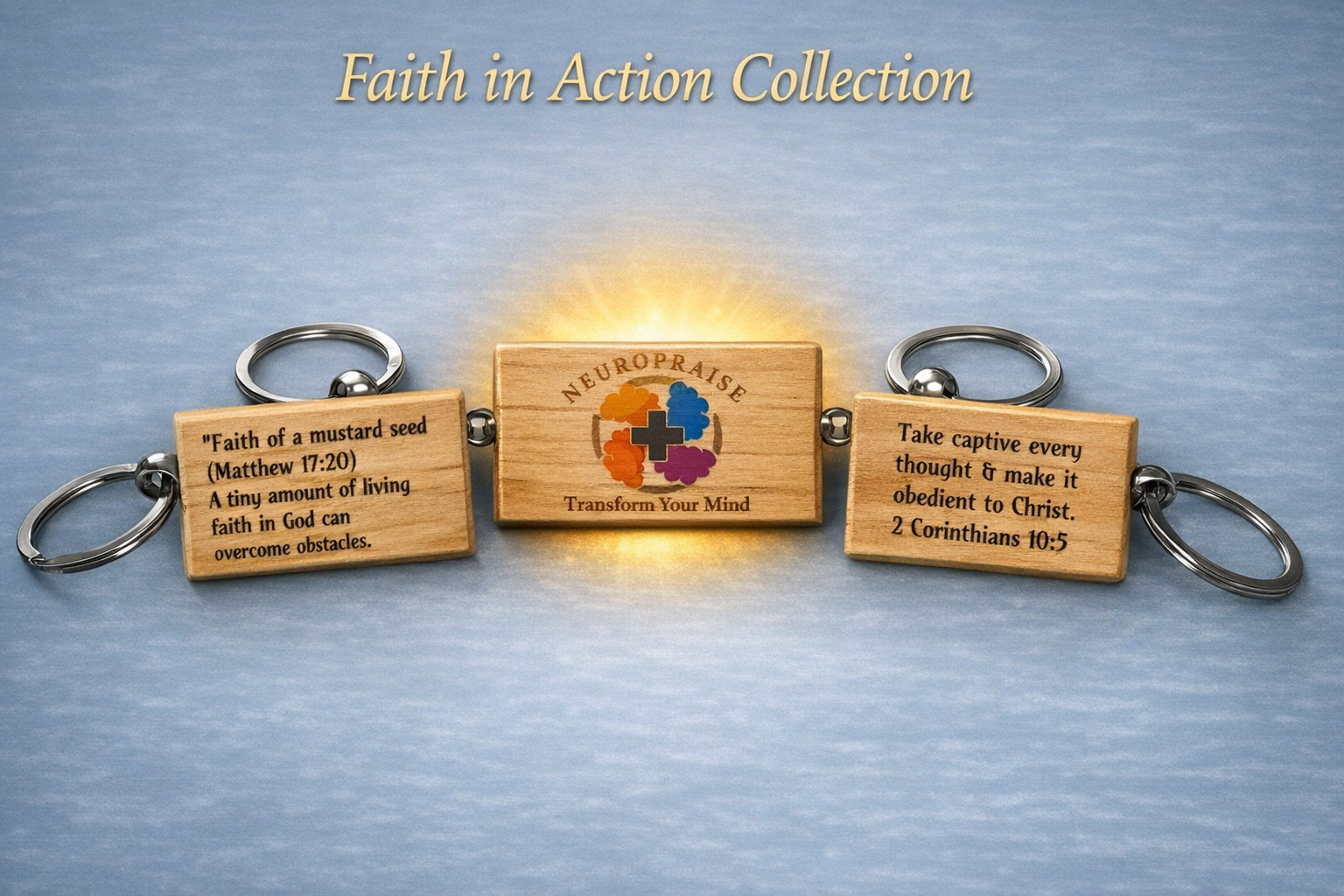 Faith in Action Wooden Keychain Set