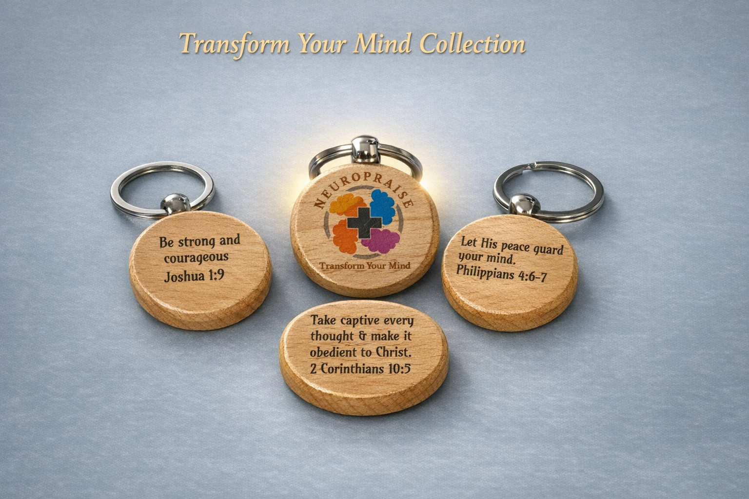 Transform Your Mind Wooden Keychain Collection
