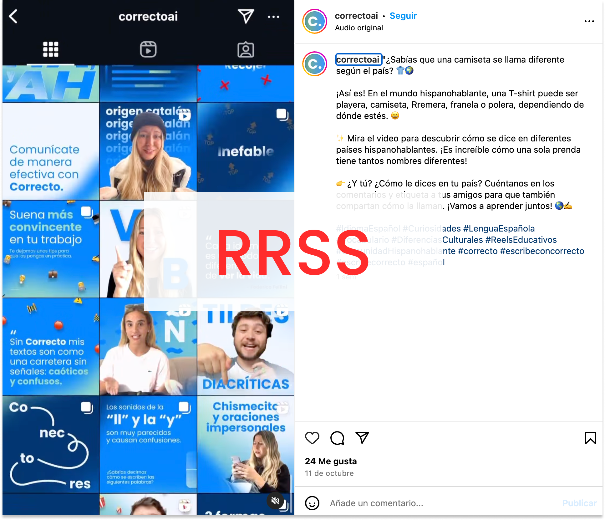 Imagen de instagram de Correcto con el nuevo look and feel aplicado.