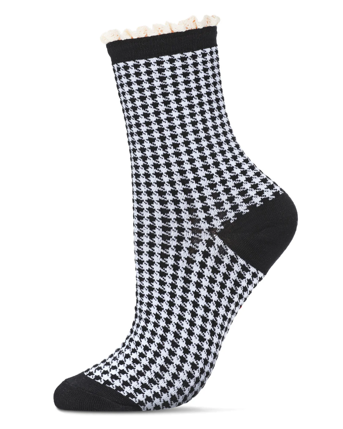 Houndstooth Lace Top Crew Socks