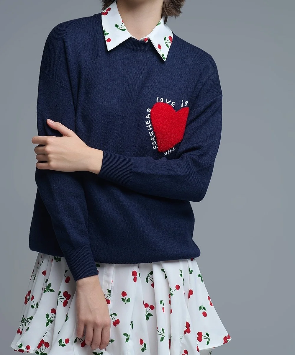 Love Embroidered Sweater (Blue)