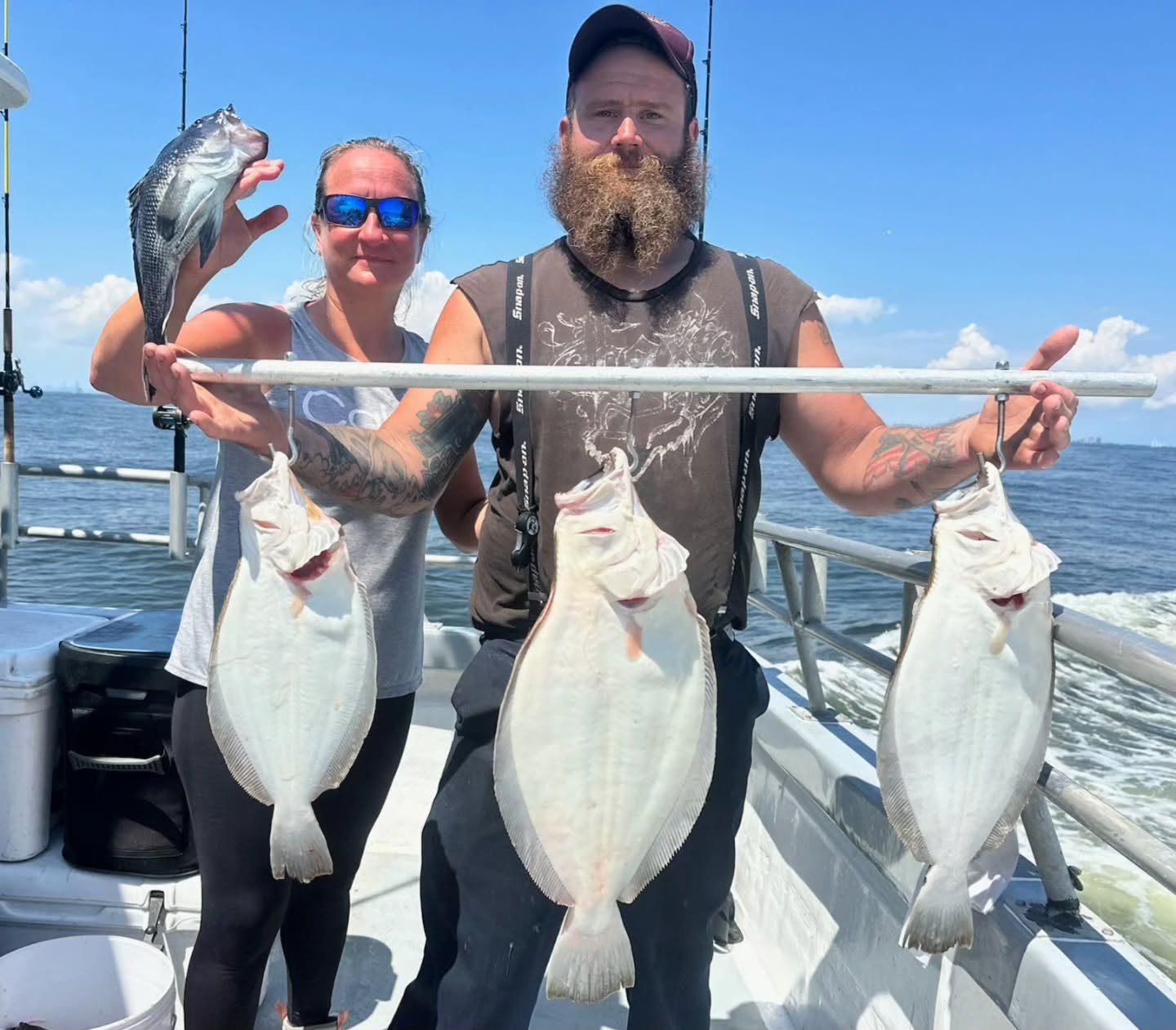 Beautiful day on the water today. Rain cleared well before we left the dock and the sun came out shortly after. Light breeze made for a slower drift most of the day. Looked over some different bottom than we've been fishing the past few days and foun