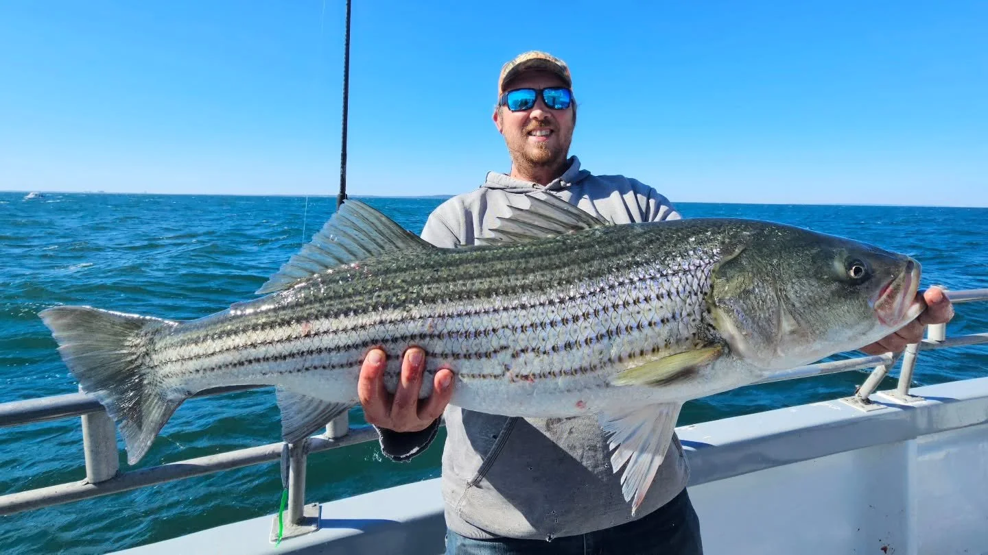 Fantastic striper fishing today!!! 
Miles of fish all on top first thing this morning, gorging on sandeels. Worked it for a bit then found them piled up on the bottom and worked the readings for the rest of the day. Incredible amount of fish around
