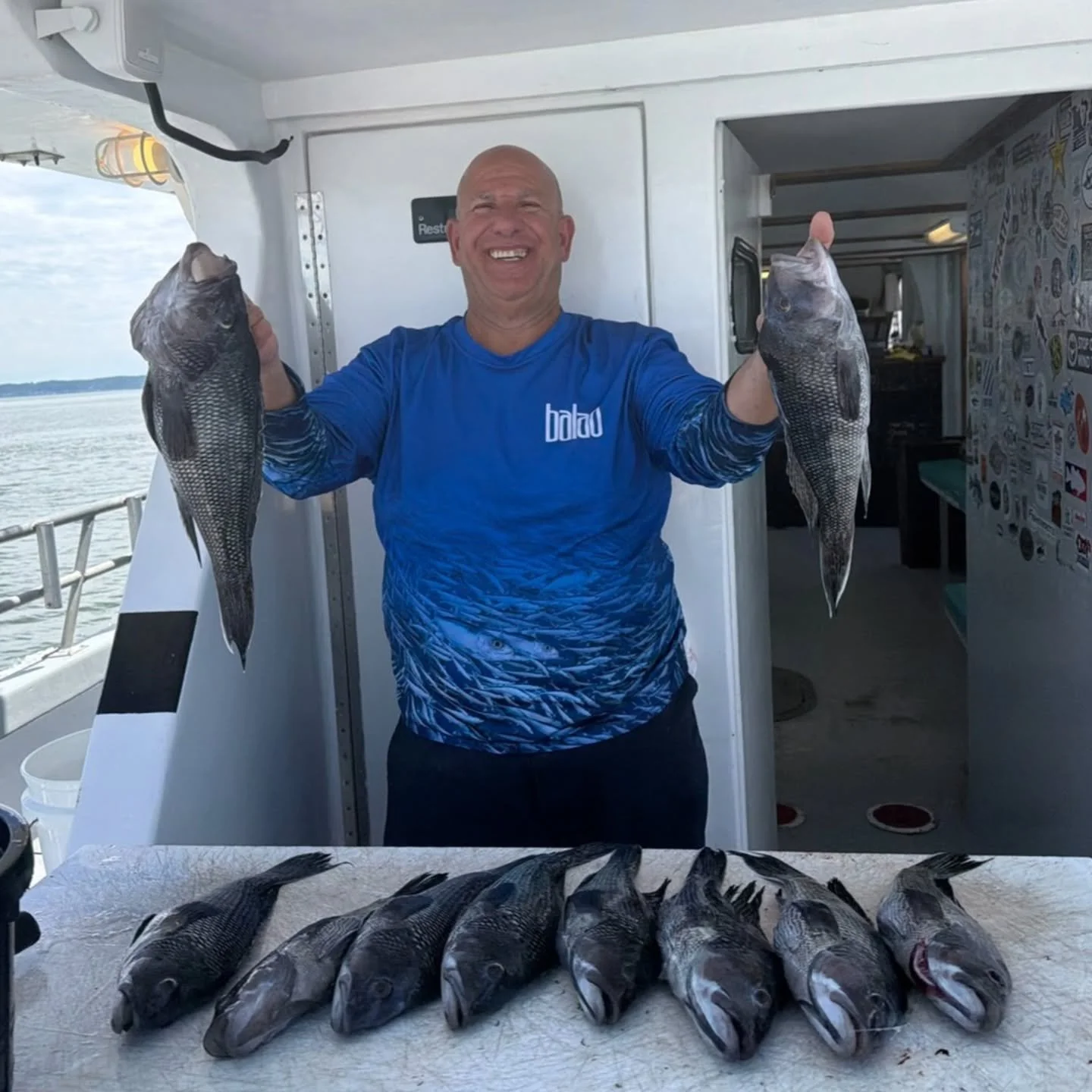 10/10 day on the Seabass grounds today! Can't ask for much more than what today brought us. Fantastic weather, and the fish bit all day! Bounced around a ton of different snags all morning, picking a couple keepers through drop and reel shorts off ea