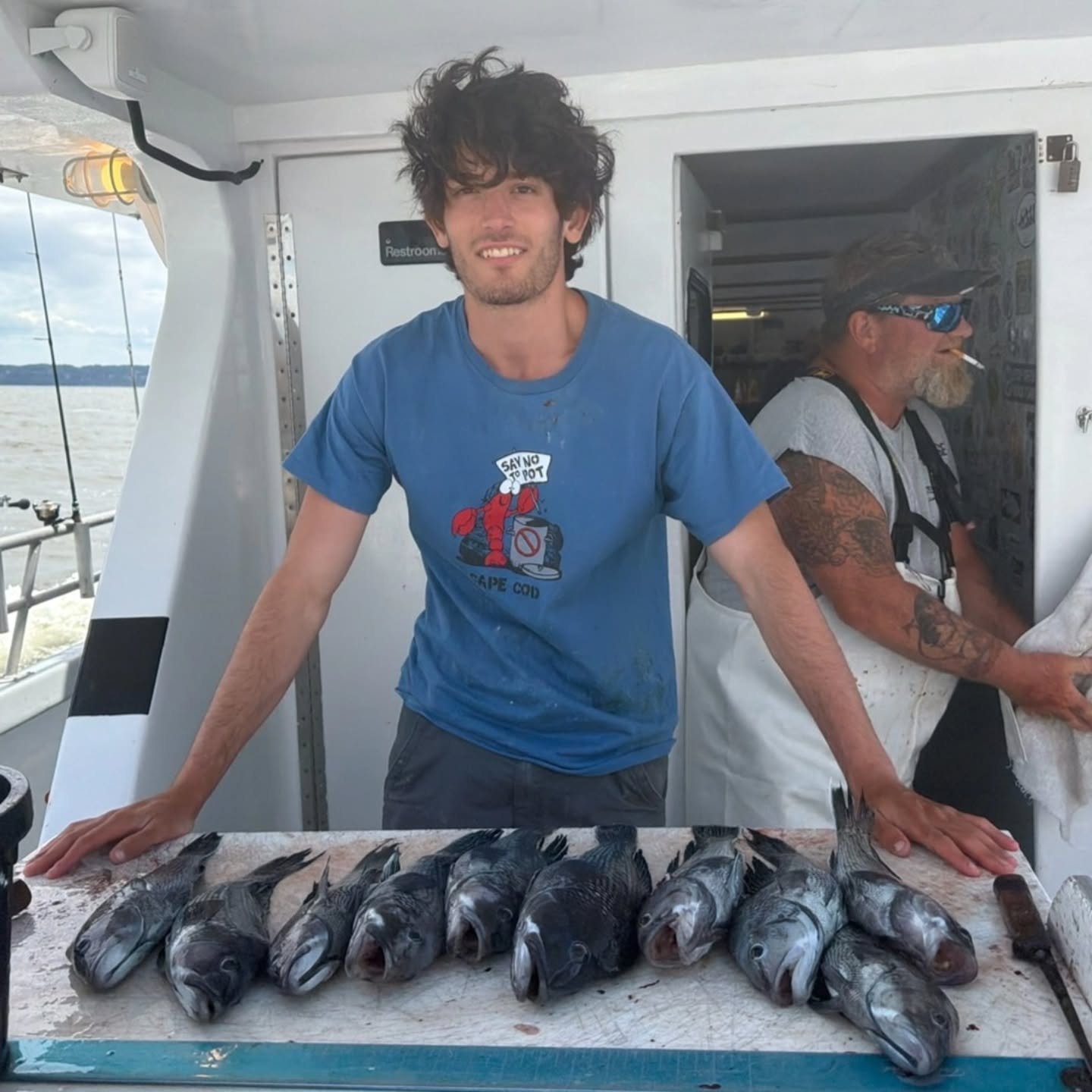 Another good day of Seabass fishing today! 
Got to where we had our best bite yesterday and was greeted with a ton of boat traffic and a sluggish bite. Picked at the keepers with OK short life. Knew it wasn't going to happen so took a ride looking fo