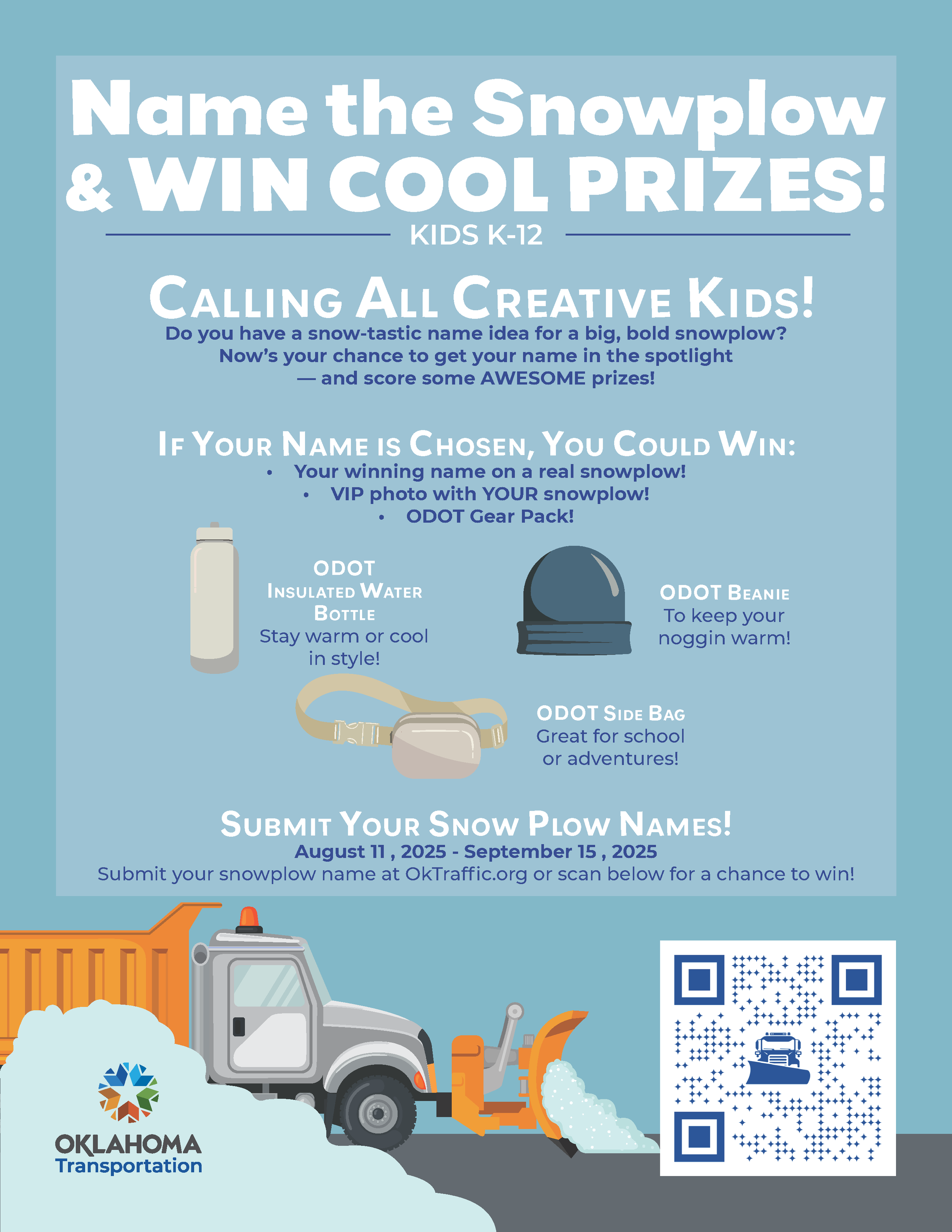 ODOT Invites K–12 Students to ‘Name the Snowplow’ and Win Cool Prizes!