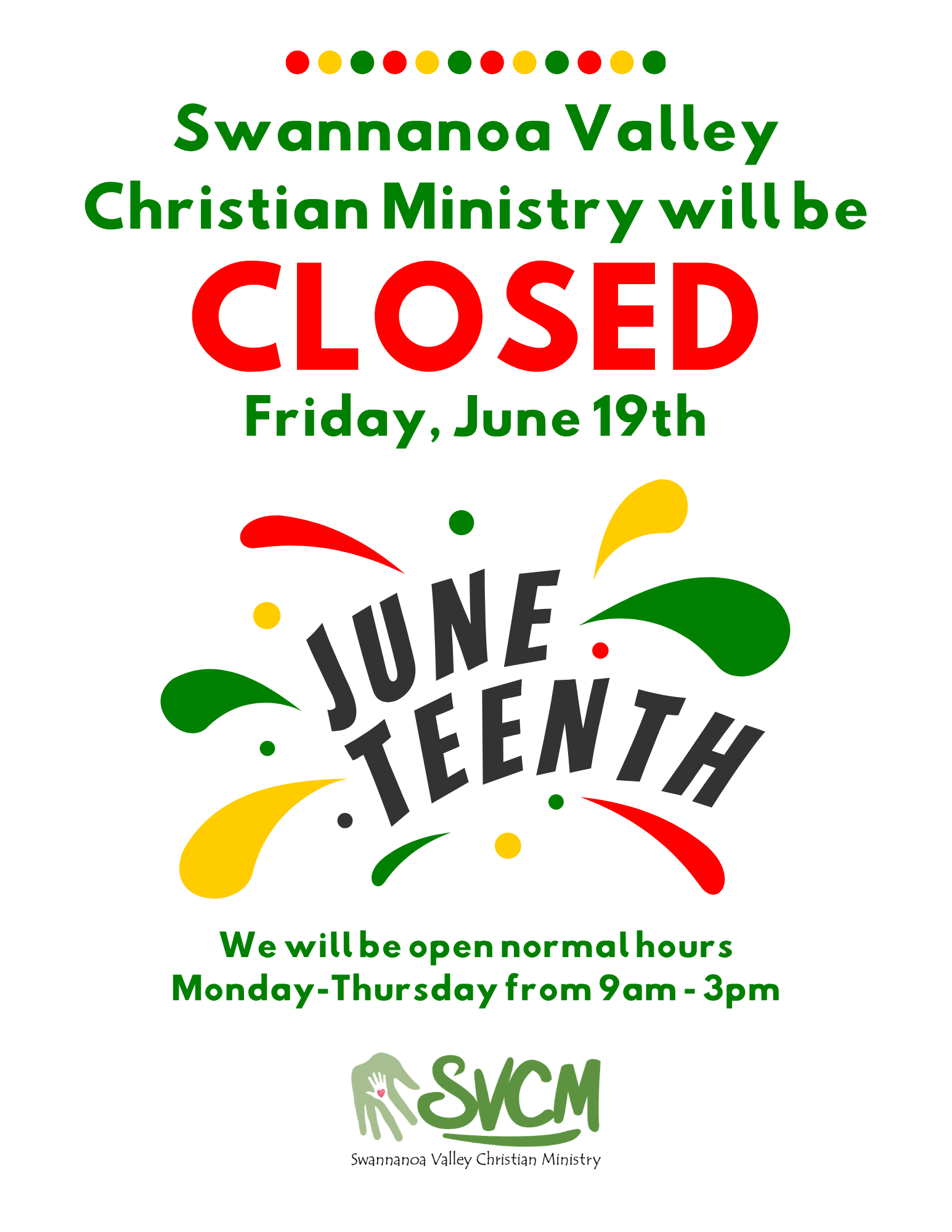 SVCM CLOSED for Juneteenth