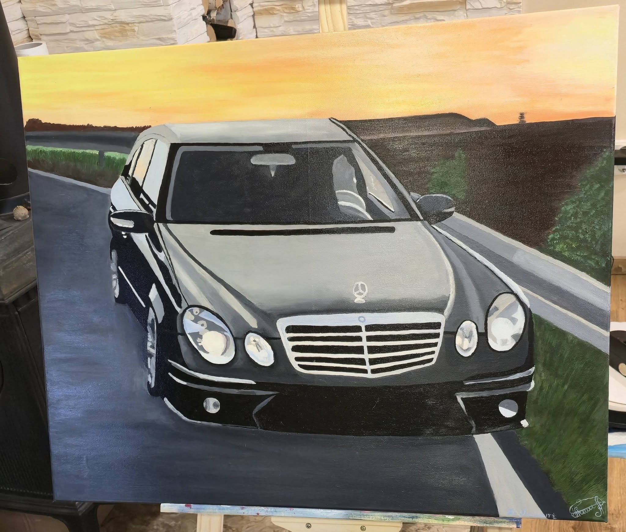 Luxury Car Sunset Canvas Painting