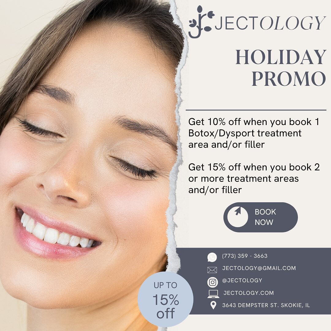 🚨 HOLIDAY PROMO 🚨
Book 1 treatment area with Botox/Dysport and/or filler and receive 10% off. 
Book 2 or more treatment areas with Botox/Dysport and/or filler and receive 15% off. 
Offer valid through 4/21&hellip;.RUN 🏃&zwj;♂️🏃🏼&zwj;♀️
Book toda
