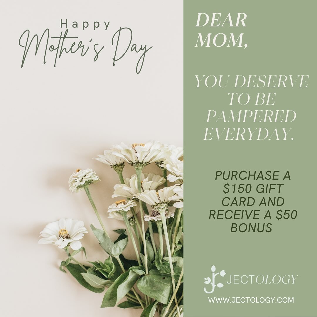 To all our Moms, 
Happy Mother&rsquo;s Day! 
You deserve to be pampered everyday. Give the gift that you know she will love 💕 
Purchase a $150 gift card and receive a $50 bonus. 

Offer valid through 5/12.