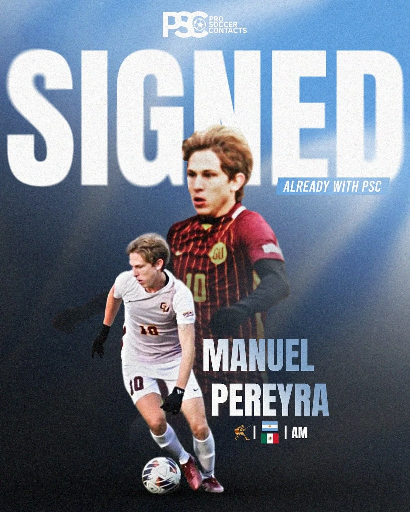 SIGNED: MANUEL PEREYRA ✍️

We&rsquo;re proud to have been representing Manuel Pereyra, one of the most exciting attacking midfielders in the PSC Network. ⚽️🔥

📍 🇦🇷🇲🇽 | AM | Gannon University (NCAA D2)
Freshman | 5 Goals This Season So Far

Manu