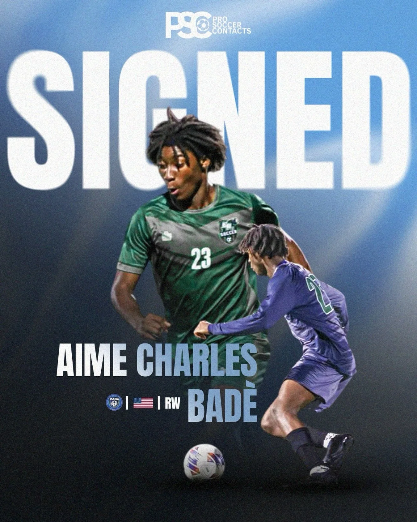 SIGNED: AIME CHARLES BAD&Egrave; ✍️

We&rsquo;re excited to welcome Aime Charles Bad&egrave; to the PSC Network! ⚽️🔥

📍 Pennsylvania, USA | 🇺🇸🇫🇷 | RW / RB / ST / CAM
📏 6&rsquo;1&rdquo; | Right Footed
🏫 CASA Soccer Club / Central Dauphin High 