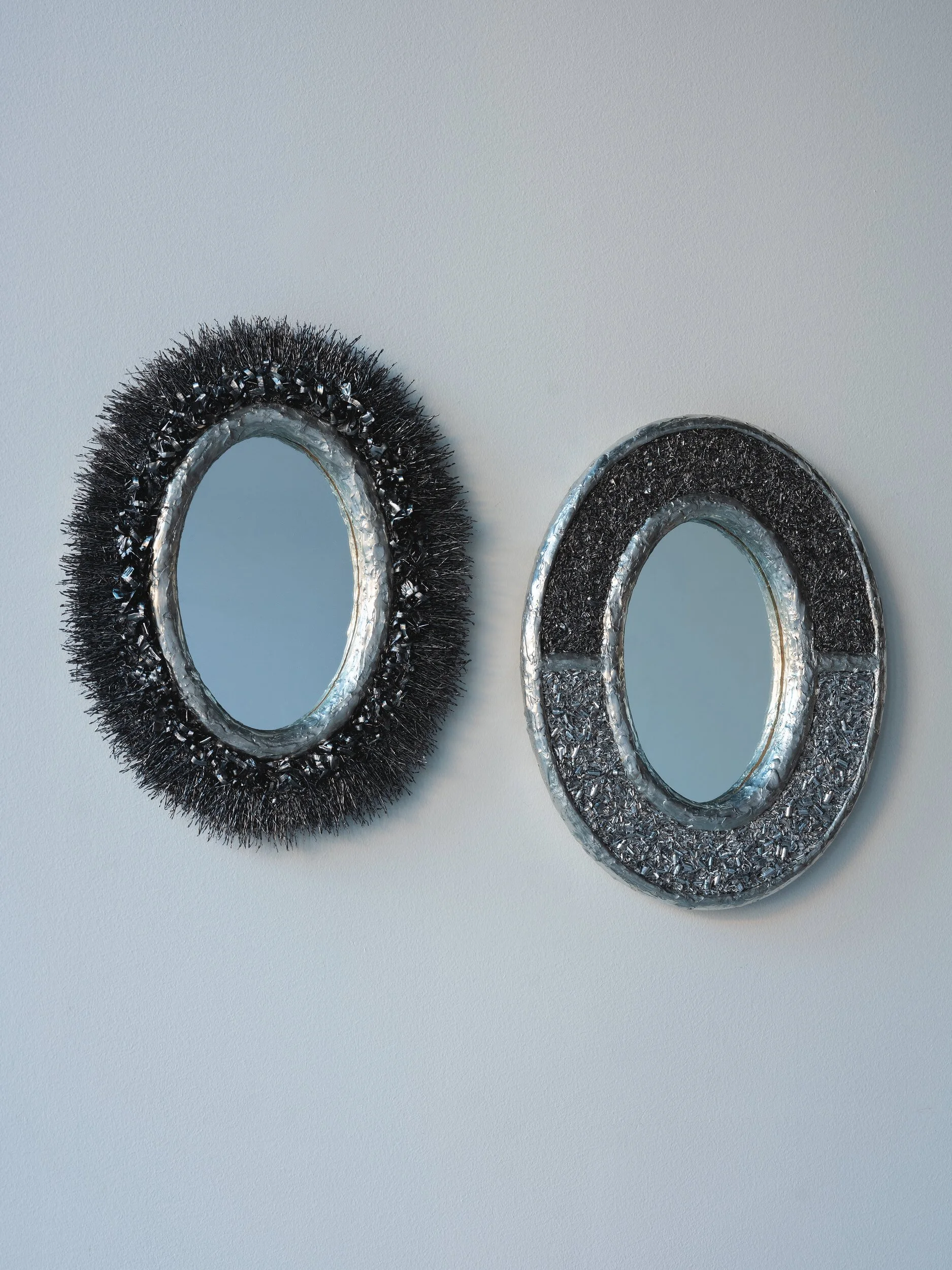 Oval Mirror Series
Natalie Klapper
Silver solder, copper, aluminum, titanium,  resin, foam, glass mirror, hardware
13” x 15” x 1”
Additional versions available