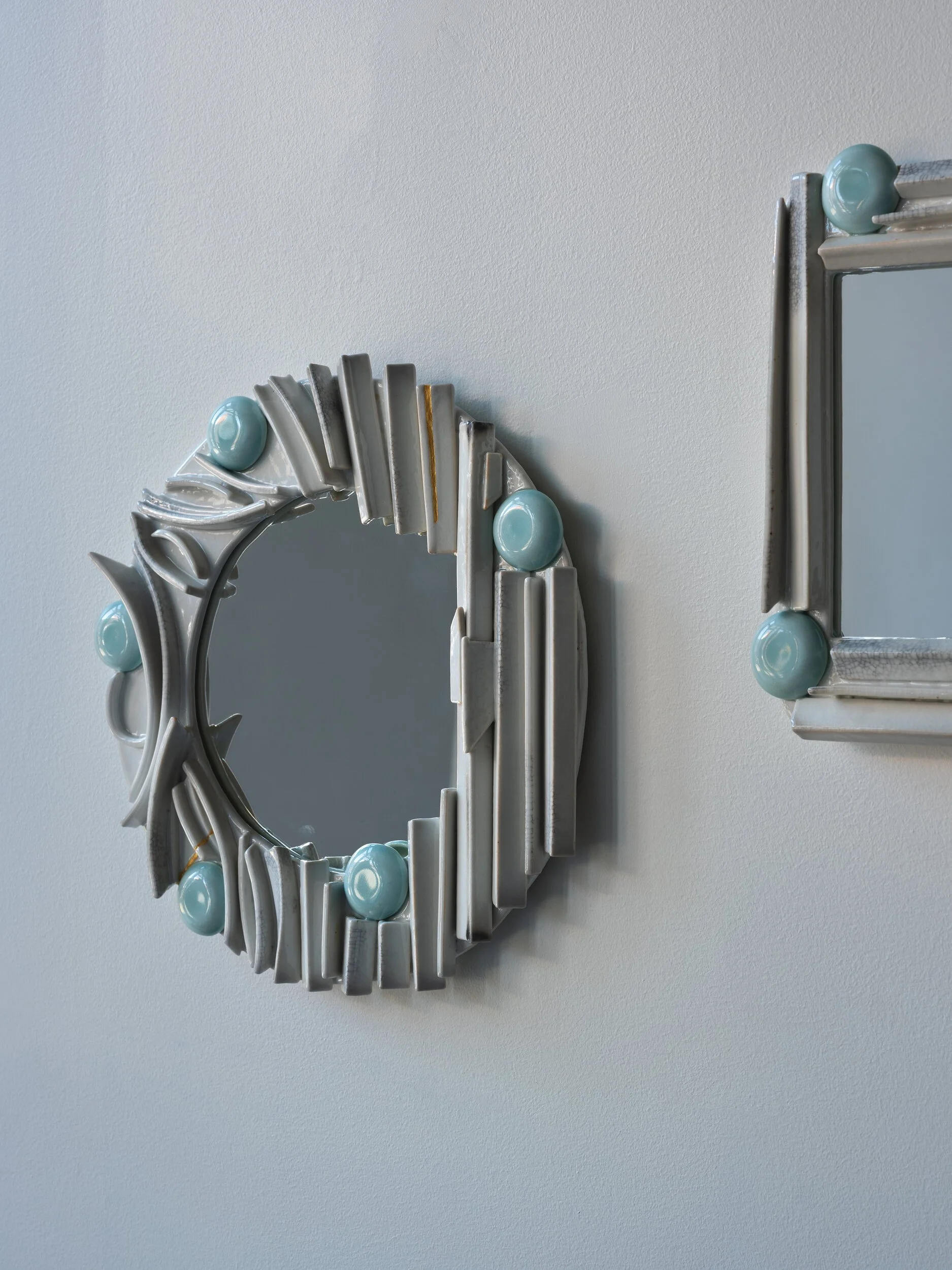 Flame to Fog Mirror
Len Carella
Porcelain, glaze, glass mirror
11.75” x 14.5”
Edition of 5, varying shapes  + sizes
WIP IV