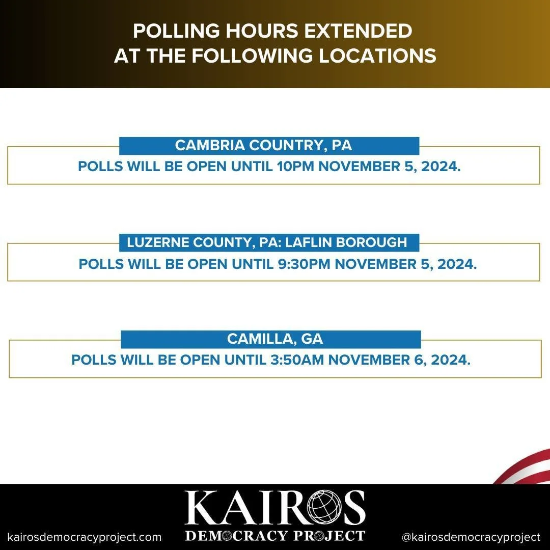 To ensure everyone has a chance to make their voice heard, some polling locations will be staying open later than originally scheduled. This extension allows more time for voters to get to the polls and cast their ballots! #georgia #pennsylvania #vot