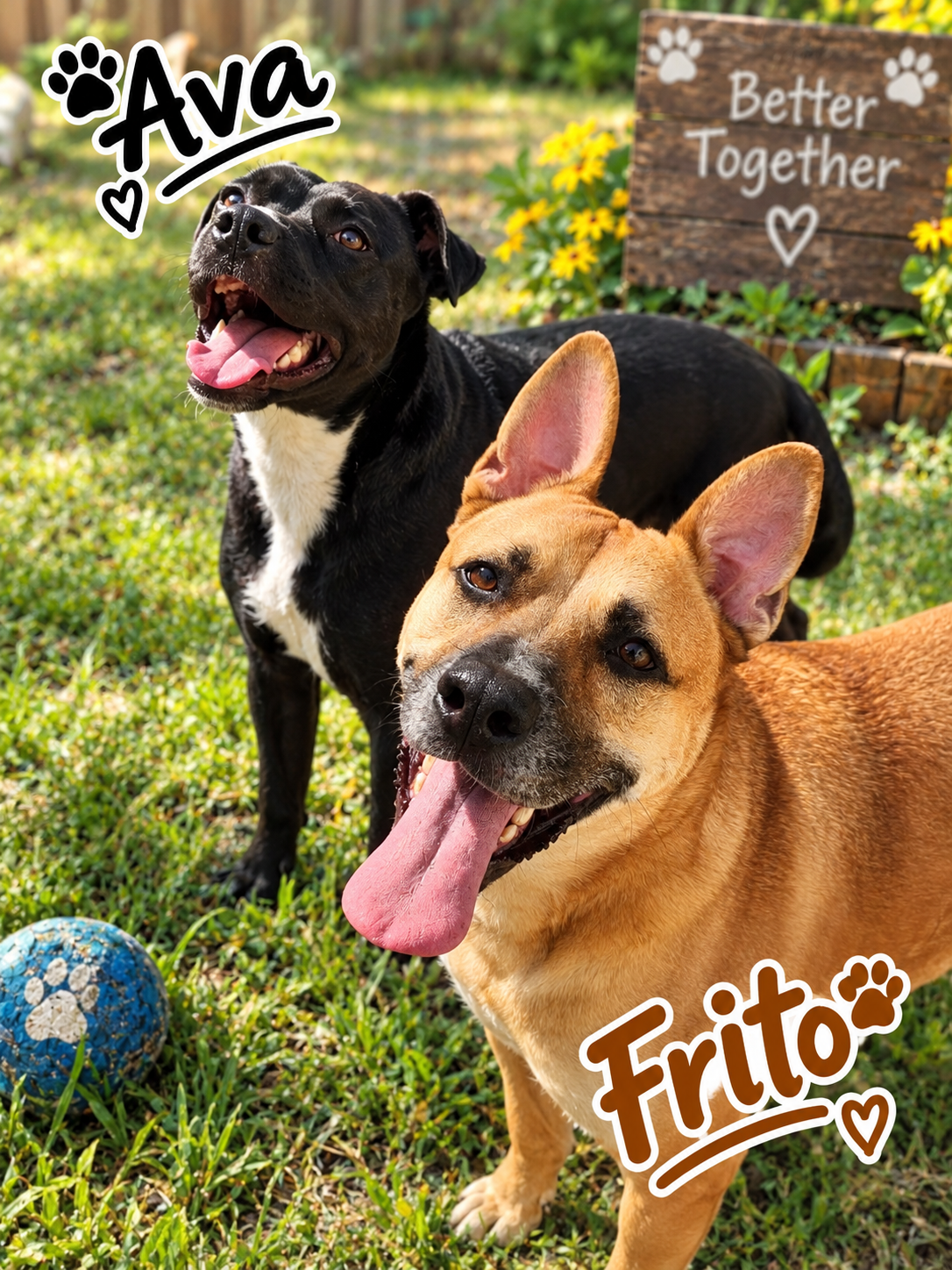 This little Duo is Frito & Ava. 
Frito & Avas bios are completed to a T but these 2 are just a hoot together. 
They absolutely love each other & enjoy each others company.
They match each others energy perfectly and just have a ball together.
I could