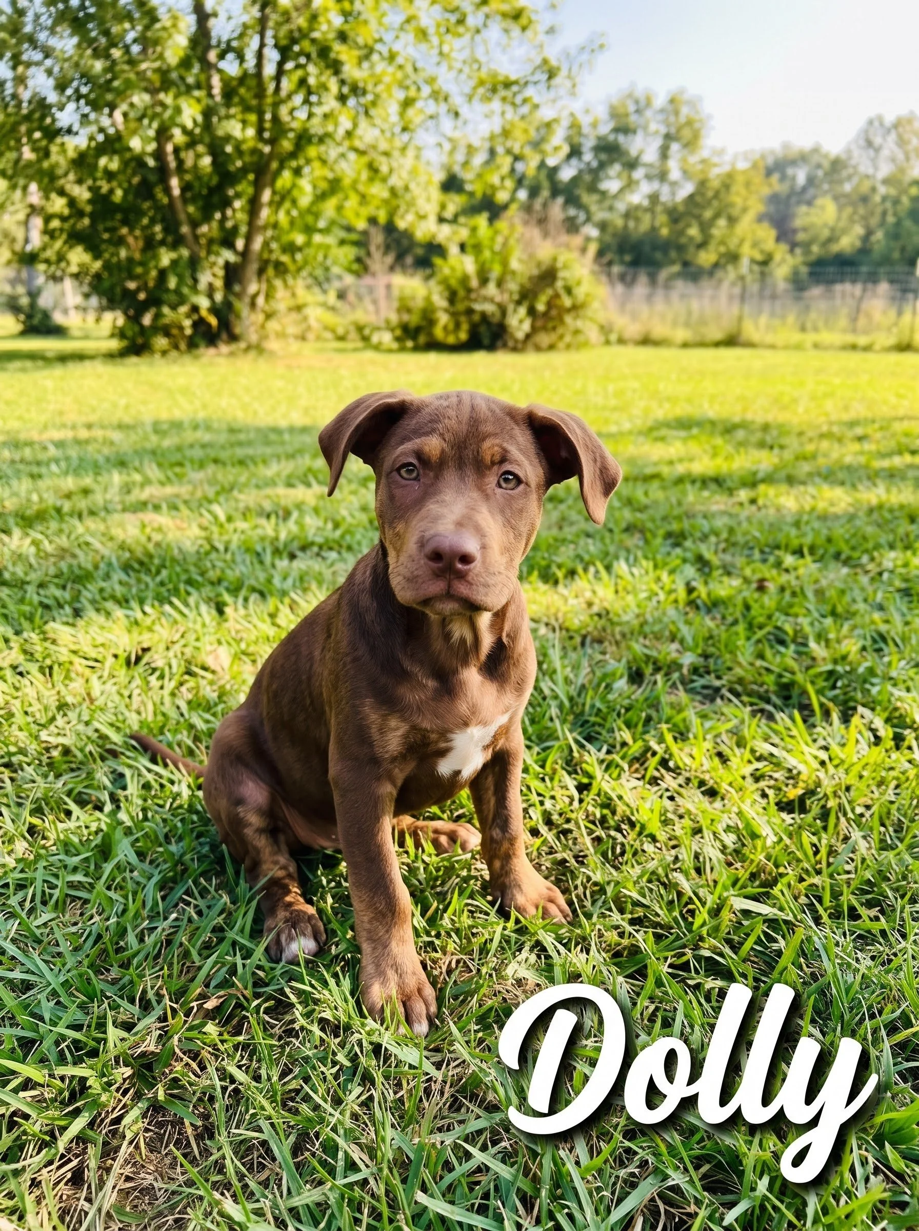 Dolly is now 10 weeks old and is a female. She has had all of her vaccinations., but to young yet for spay and rabies shot.
Loves water. 
20 pounds
Mamma is a Chocolate Lab Daddy unknown.
Doggie door trained
99.9% housebroken