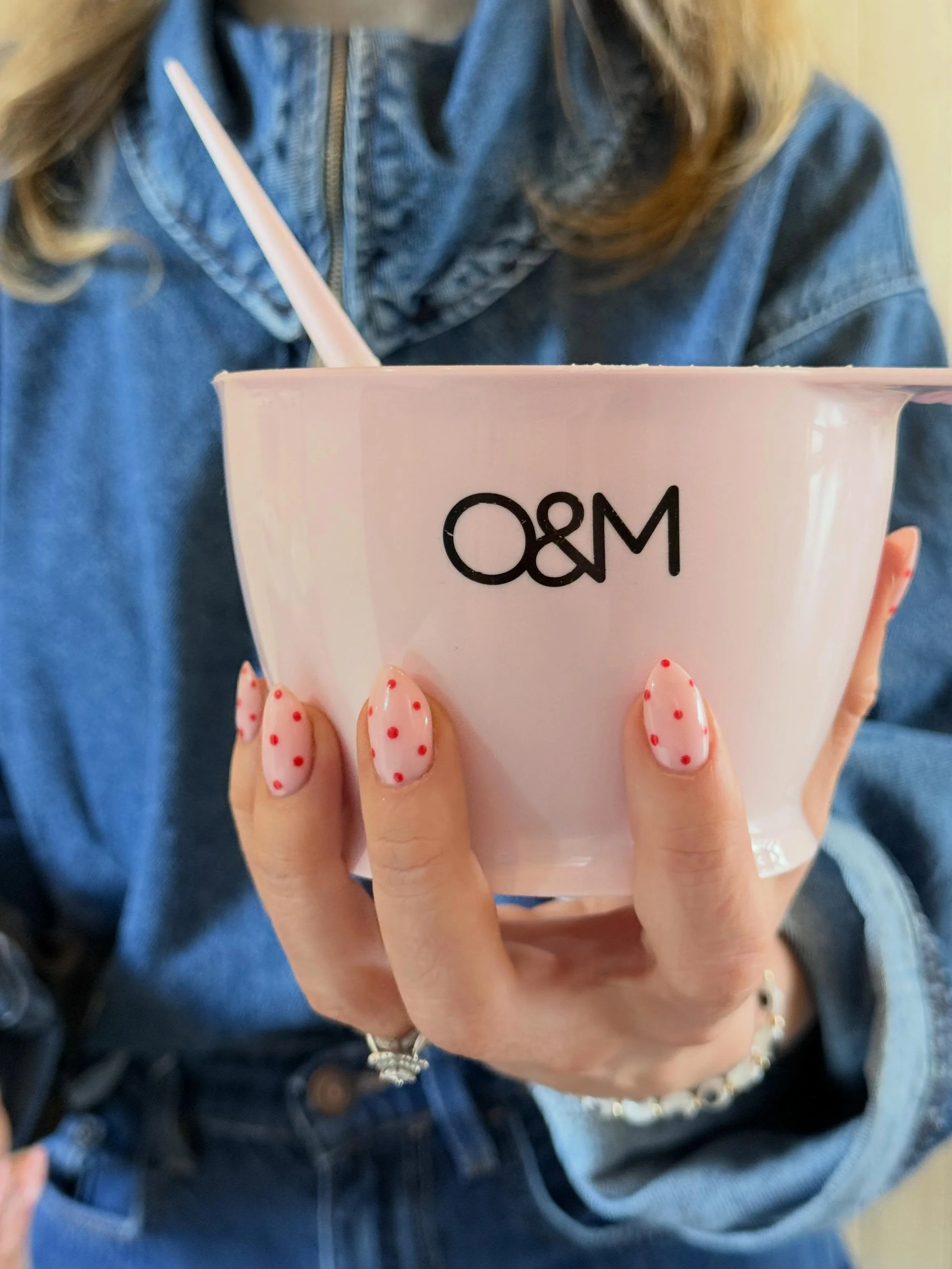 O&amp;M colour = obsessed ✨ Double denim for the win 💙 Effortless tones, healthy hair, and cool girl energy. @katymcnails for the beautiful nails 💅🏼