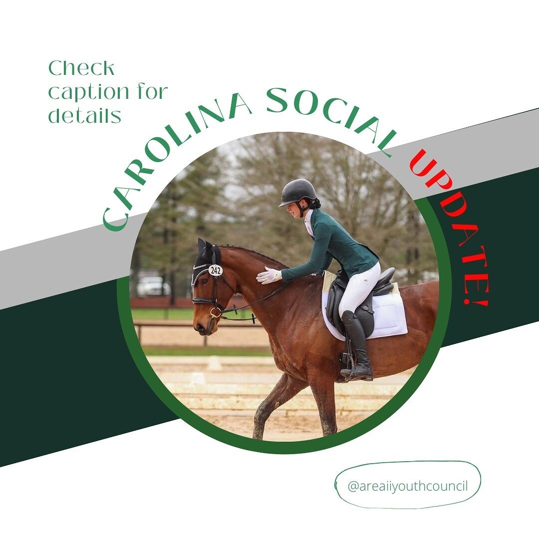We have an official date and time for the Carolina FEI and HT social 🎉 On Friday, the 15th, our social will be at 5:45 right after the FEI rider meeting, located in the pavilion. There will be games and a fun time! Everyone is invited, so make sure 