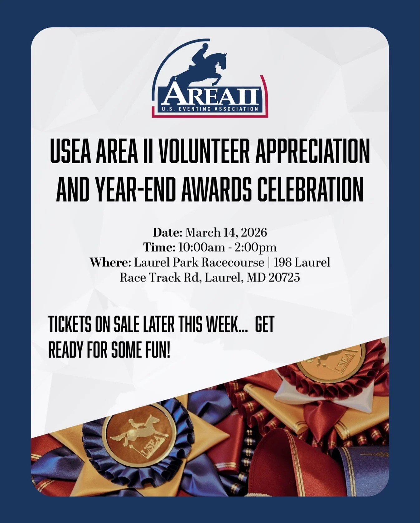 Join Area II for lunch to celebrate our amazing volunteers and Year End Champions at Laurel Park Race Track in Laurel, MD.  Catch up with riders across Area II and bid on some new and exciting silent auction items!

Pre-registration is required&helli